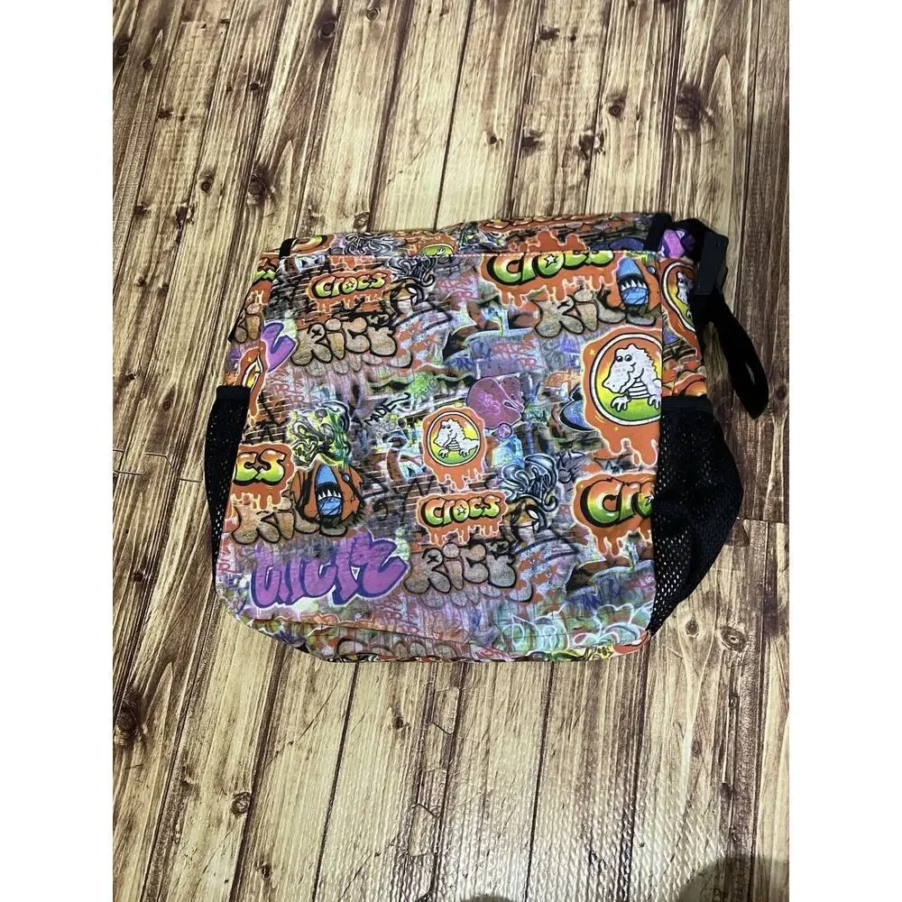 Crocs Graffiti Dinosaur Messenger Bag Adult Lime Green Interior